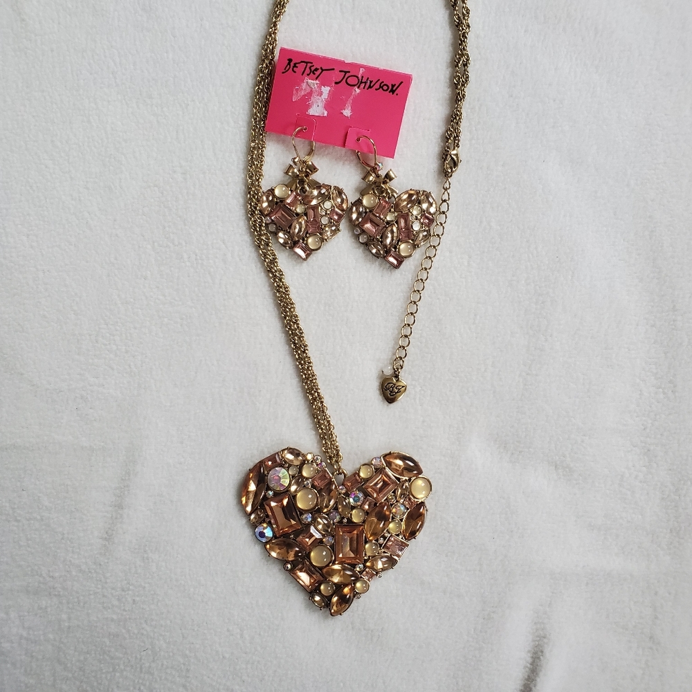 Betsey Johnson Heart Necklace with Heart Earrings